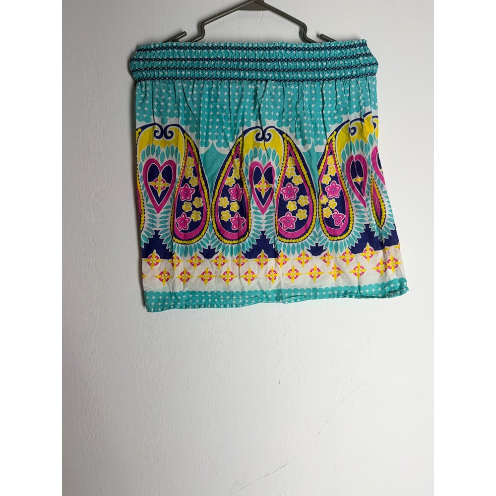 Eyeshadow Girls Teal Paisley Heart Smocked Mini Skirt Size L 14 Boho Cotton